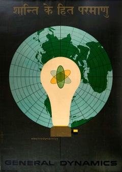 Affiche rétro originale General Dynamics Electrodynamics, Carte de l'énergie atomique, Lumière