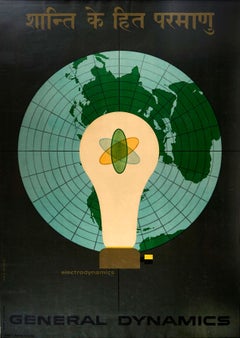 Original Vintage Poster General Dynamics Electrodynamics Atomic Energy Map Light