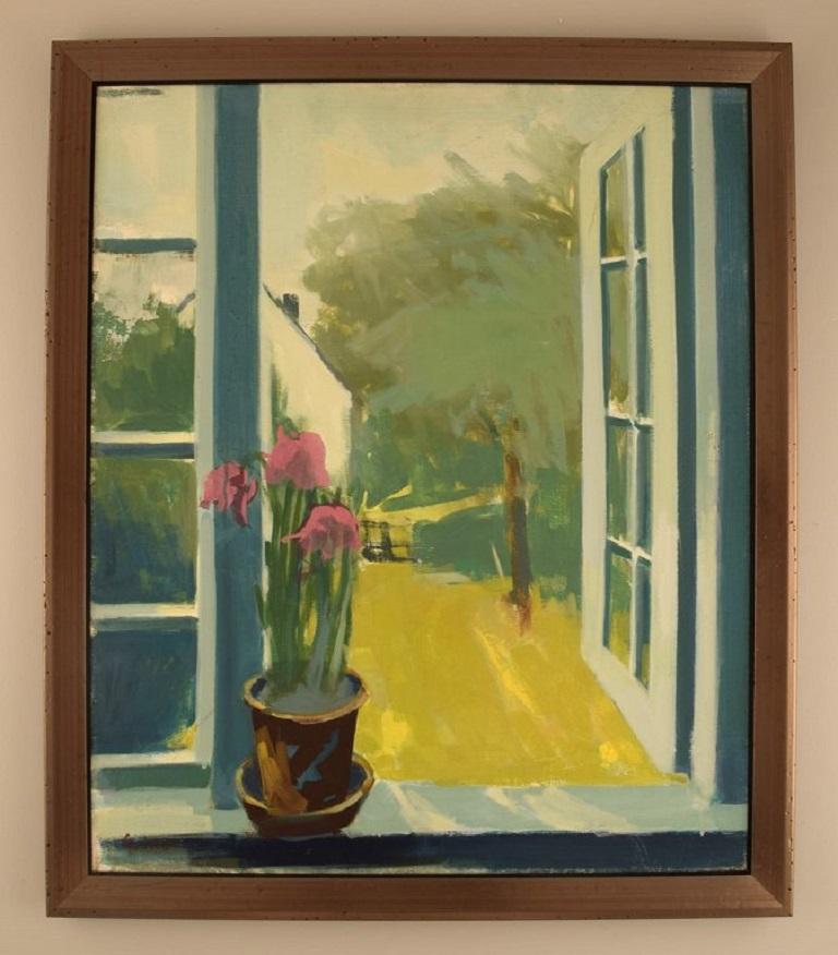 Erik O. Danish artist. Oil on canvas. Flowers in an open window. 1960s.
The canvas measures: 60 x 49 cm.
The frame measures: 3 cm.
In excellent condition.
Signed.