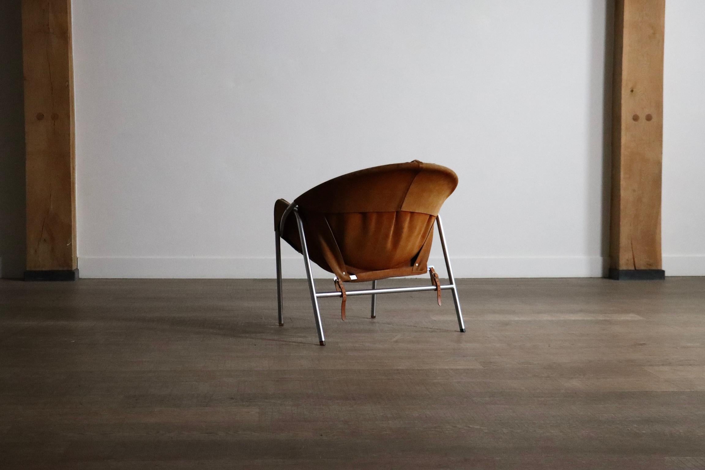 Erik Ole Jørgensen para Bovirke Sillón de ante coñac, metal, Dinamarca 1953 en venta 5