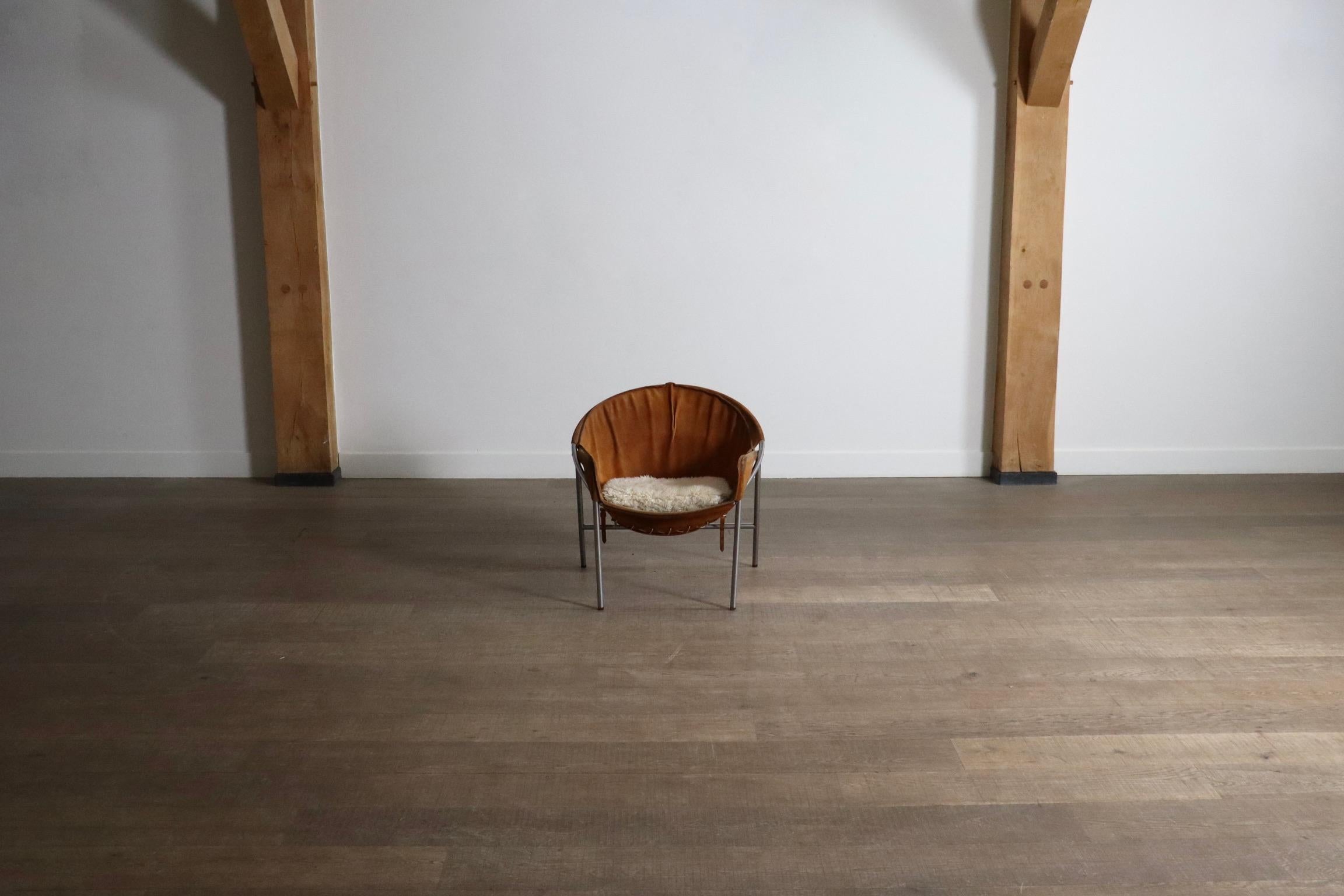 Erik Ole Jørgensen para Bovirke Sillón de ante coñac, metal, Dinamarca 1953 en Bueno estado para la venta en ABCOUDE, UT
