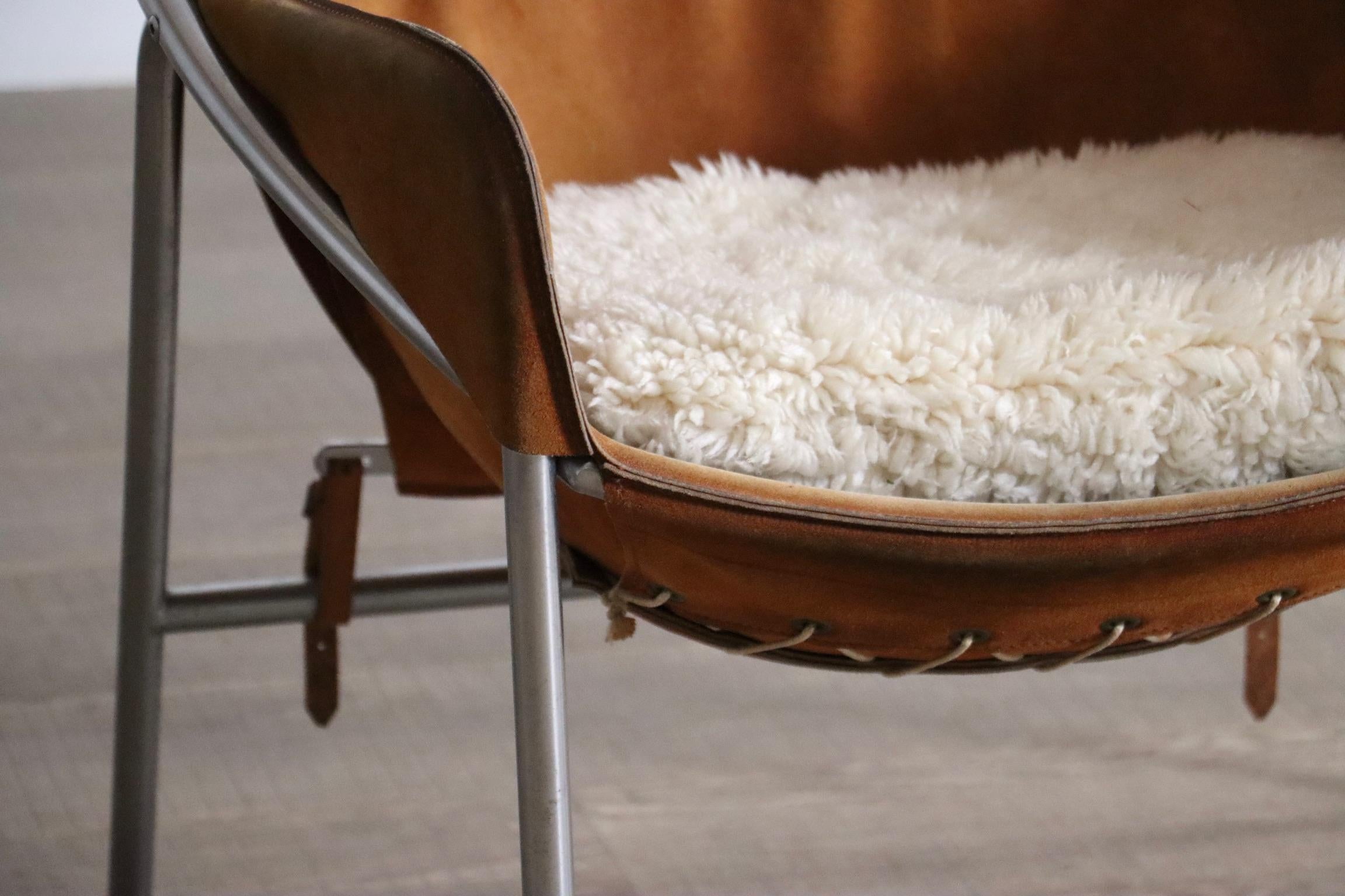 Erik Ole Jørgensen para Bovirke Sillón de ante coñac, metal, Dinamarca 1953 en venta 1