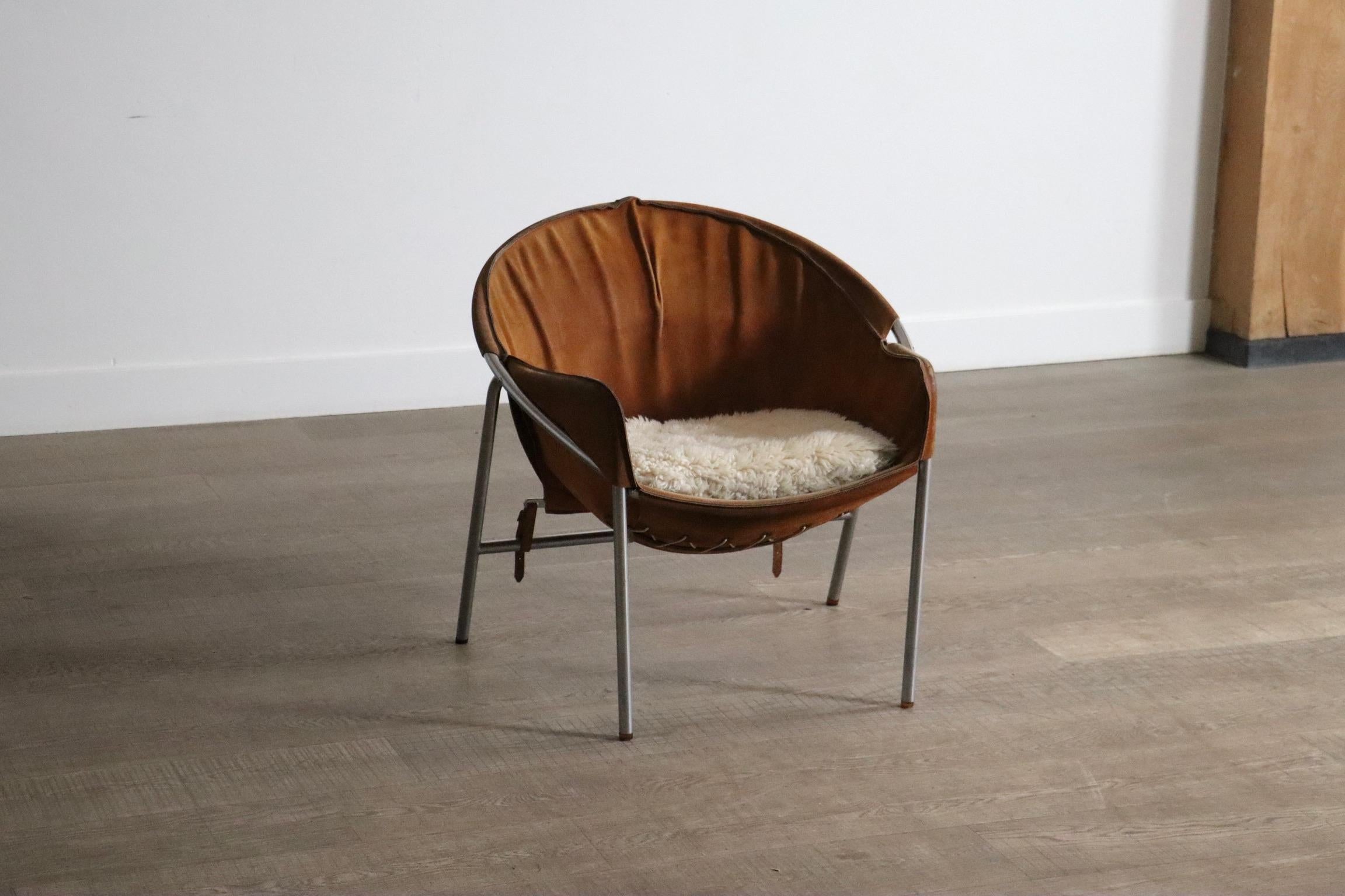 Erik Ole Jørgensen para Bovirke Sillón de ante coñac, metal, Dinamarca 1953 en venta 2