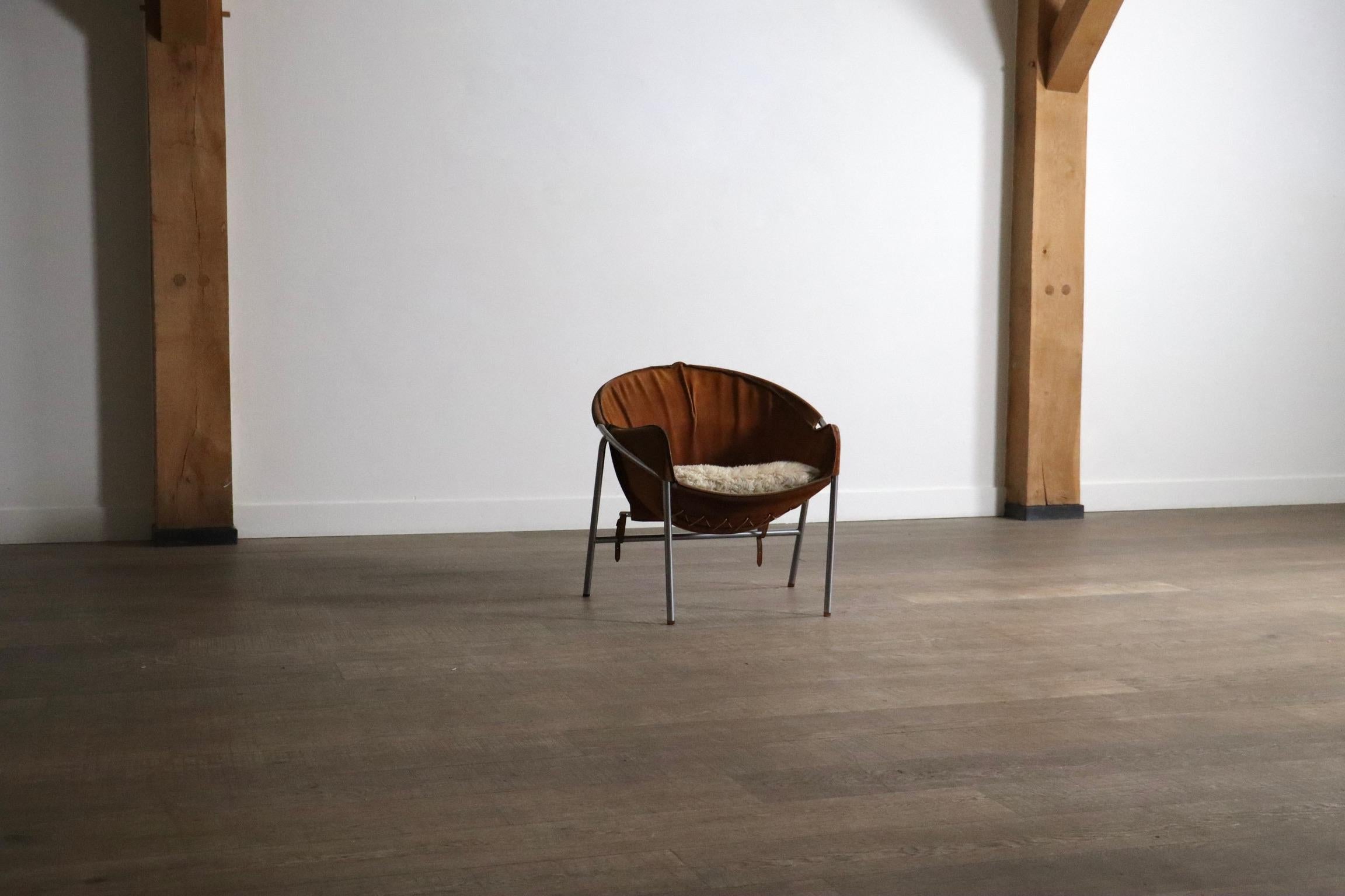 Erik Ole Jørgensen para Bovirke Sillón de ante coñac, metal, Dinamarca 1953 en venta 3