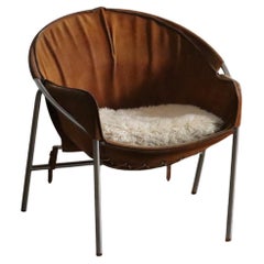 Erik Ole Jørgensen for Bovirke Easy Chair in Cognac Suede, Metal, Denmark 1953
