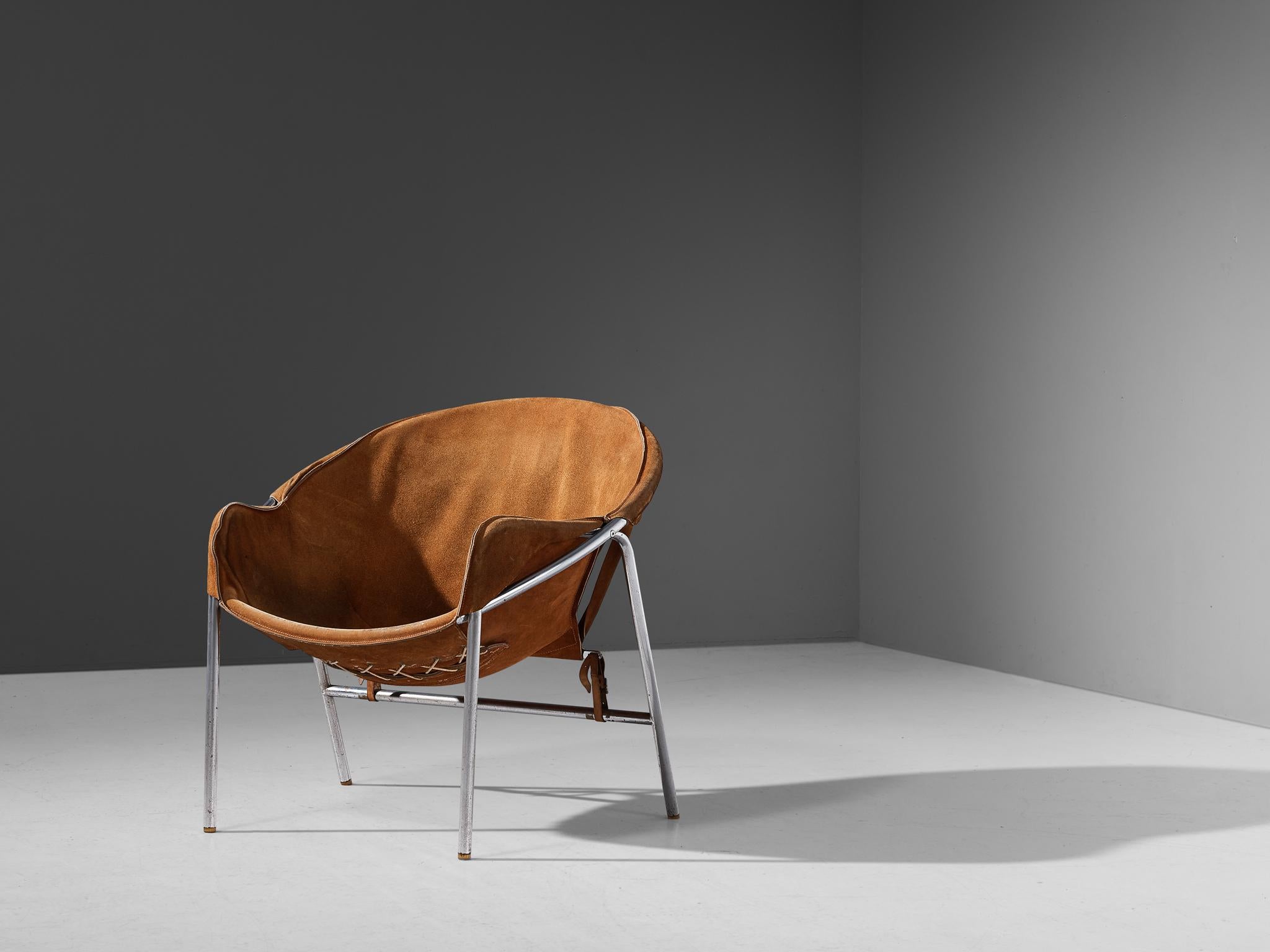 Métal Erik Ole Jørgensen pour Bovirke Easy Chair en daim brun cognac et métal en vente