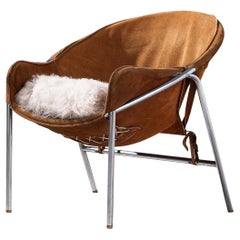 Erik Ole Jørgensen for Bovirke Easy Chair in Cognac Brown Suede and Metal