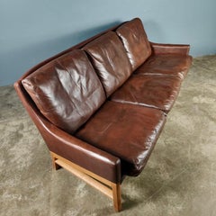 Erik Ole Jørgensen Model 224 Brown Leather Oak Three Seater Sofa Danish
