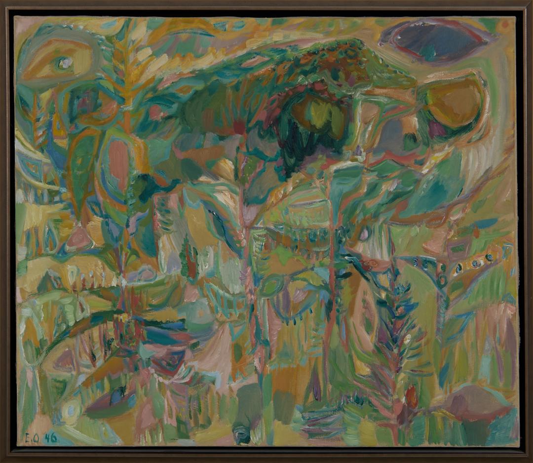 Abstrakte Landschaft, großes grünes Gemälde aus der Mitte des Jahrhunderts, COBRA-Kunstbewegung – Painting von Erik Ortvad