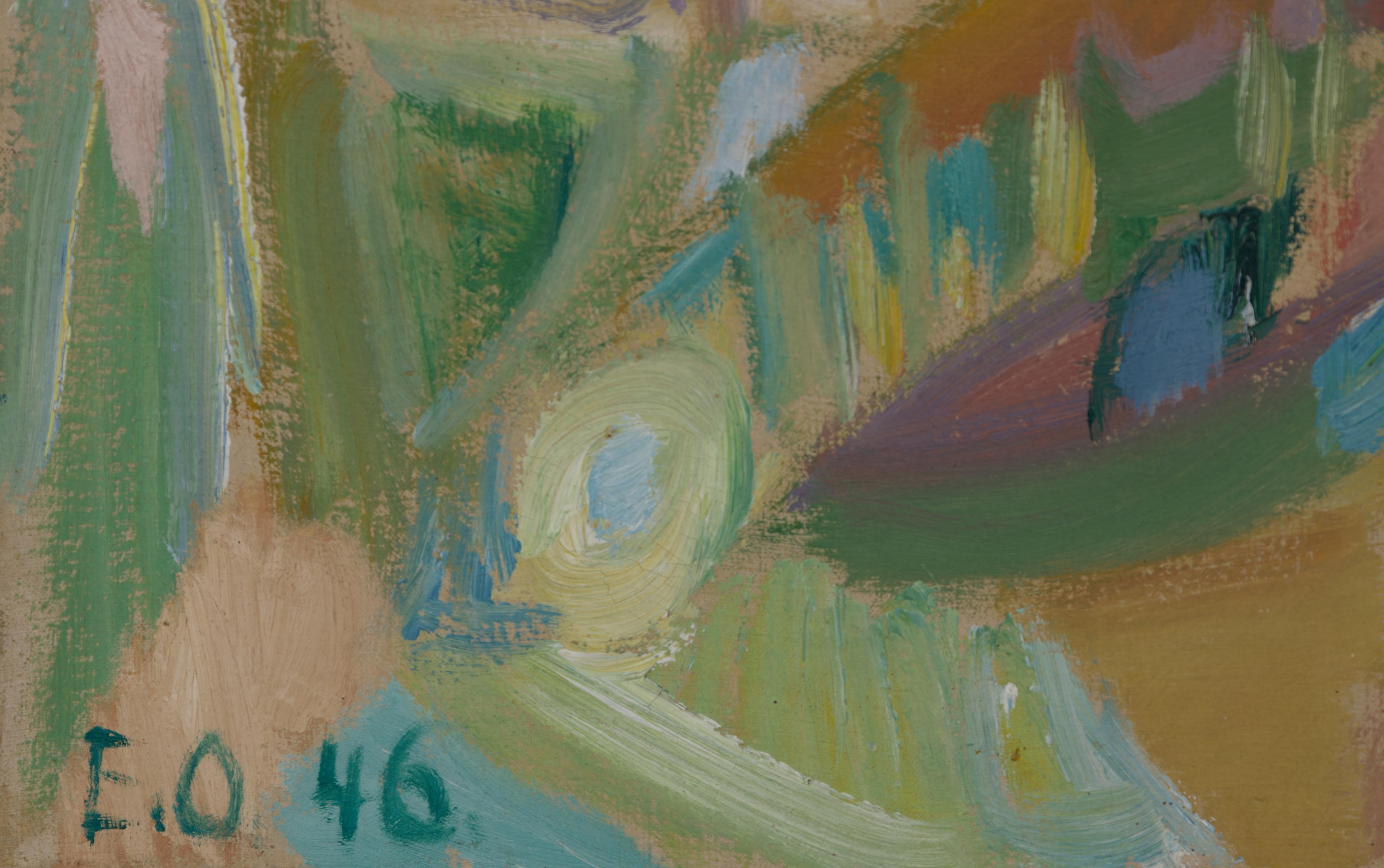 Erik Ortvad (Dänisch, 1917 - 2008) 
Abstrakte Landschaft, 1946
Öl auf Leinwand
Signiert und datiert unten rechts
32 X 37,5 Zoll
35 x 40,5 Zoll, gerahmt

Der 1917 in Kopenhagen geborene Erik Ortvad war ein surrealistischer Maler und Gründungsmitglied