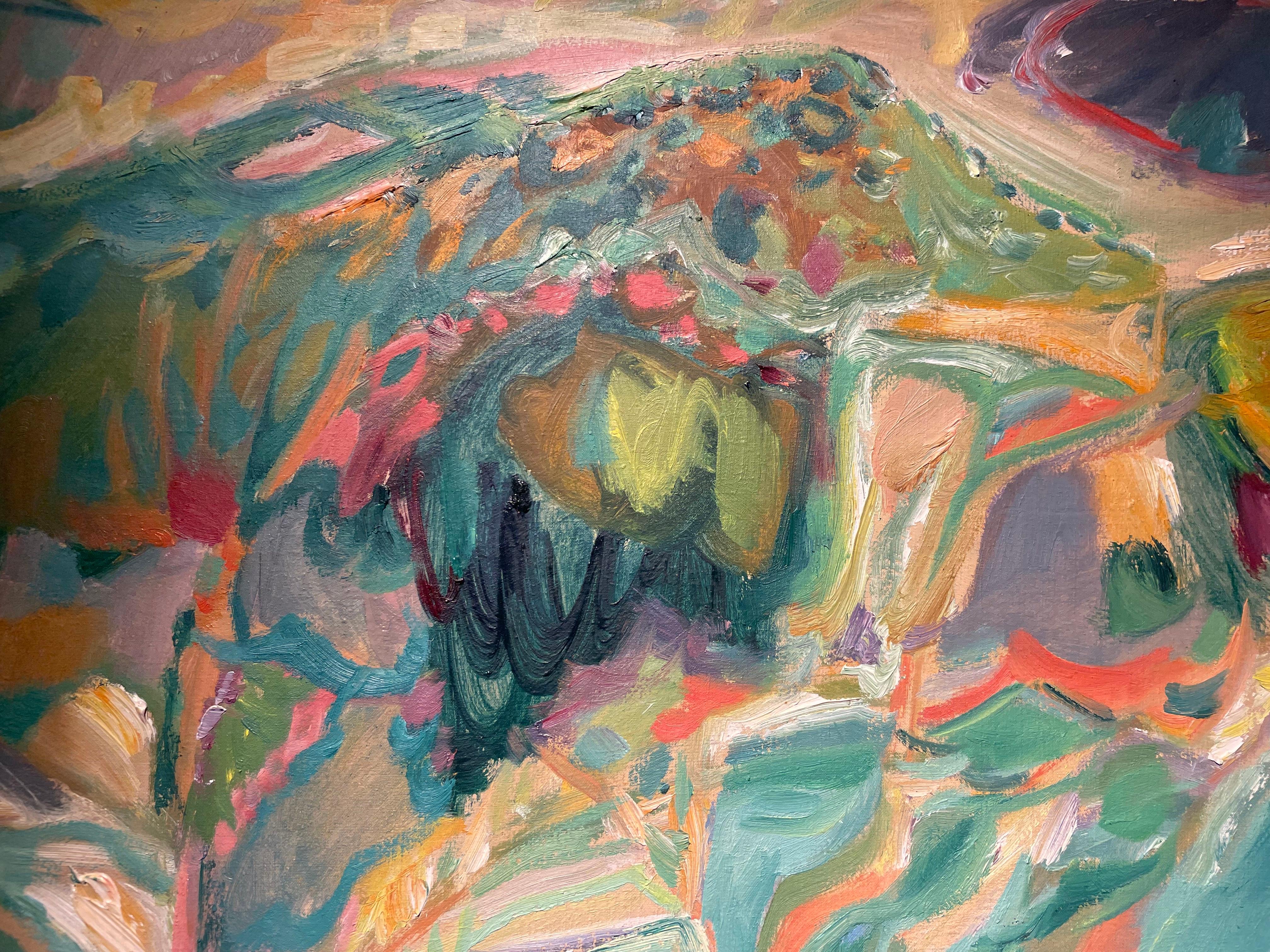 Paesaggio astratto, grande quadro verde di metà secolo, movimento artistico COBRA in vendita 2