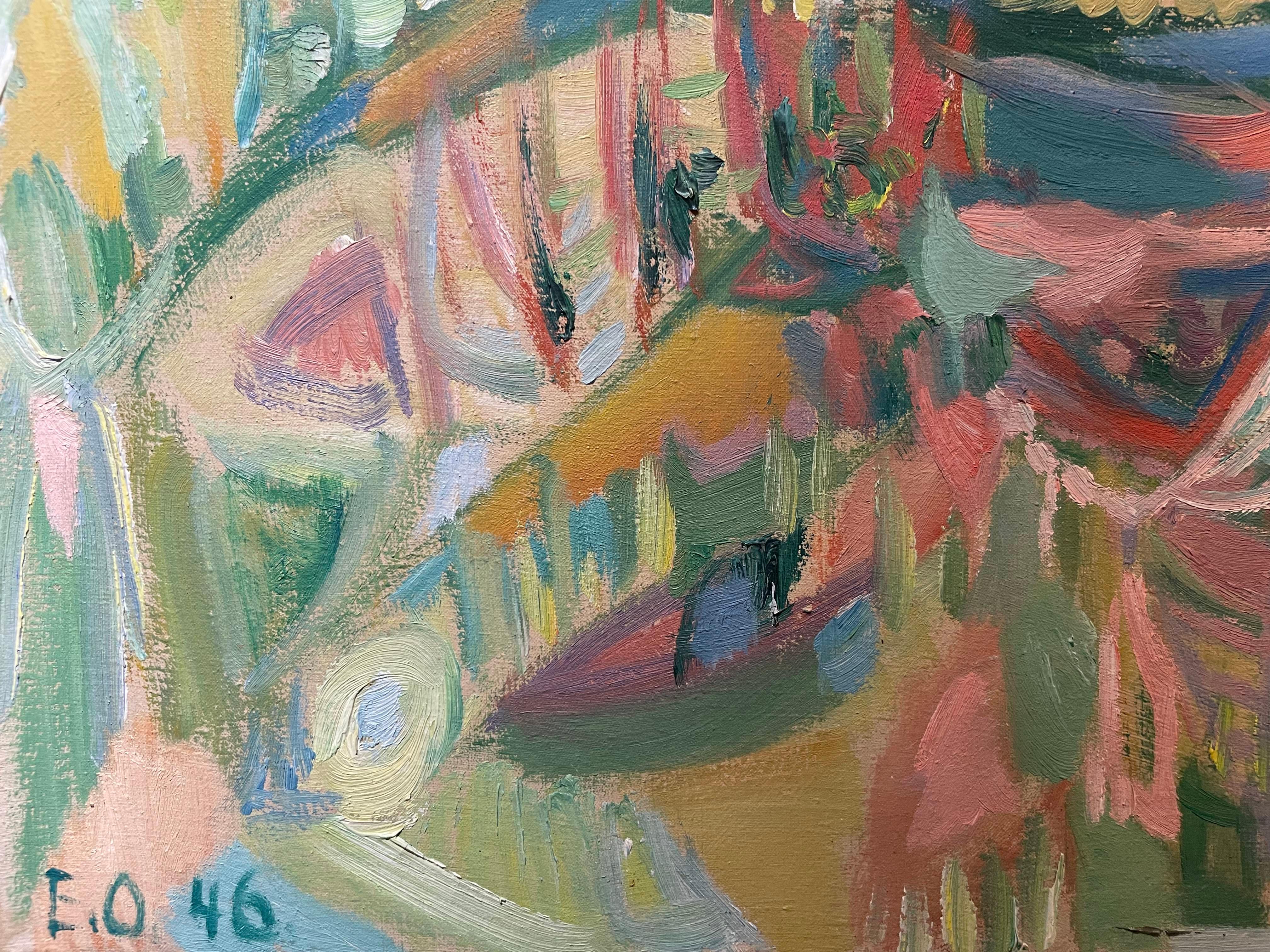 Paesaggio astratto, grande quadro verde di metà secolo, movimento artistico COBRA in vendita 3