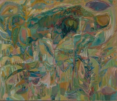 Abstract Landscape, large mid-century green painting, COBRA art movement