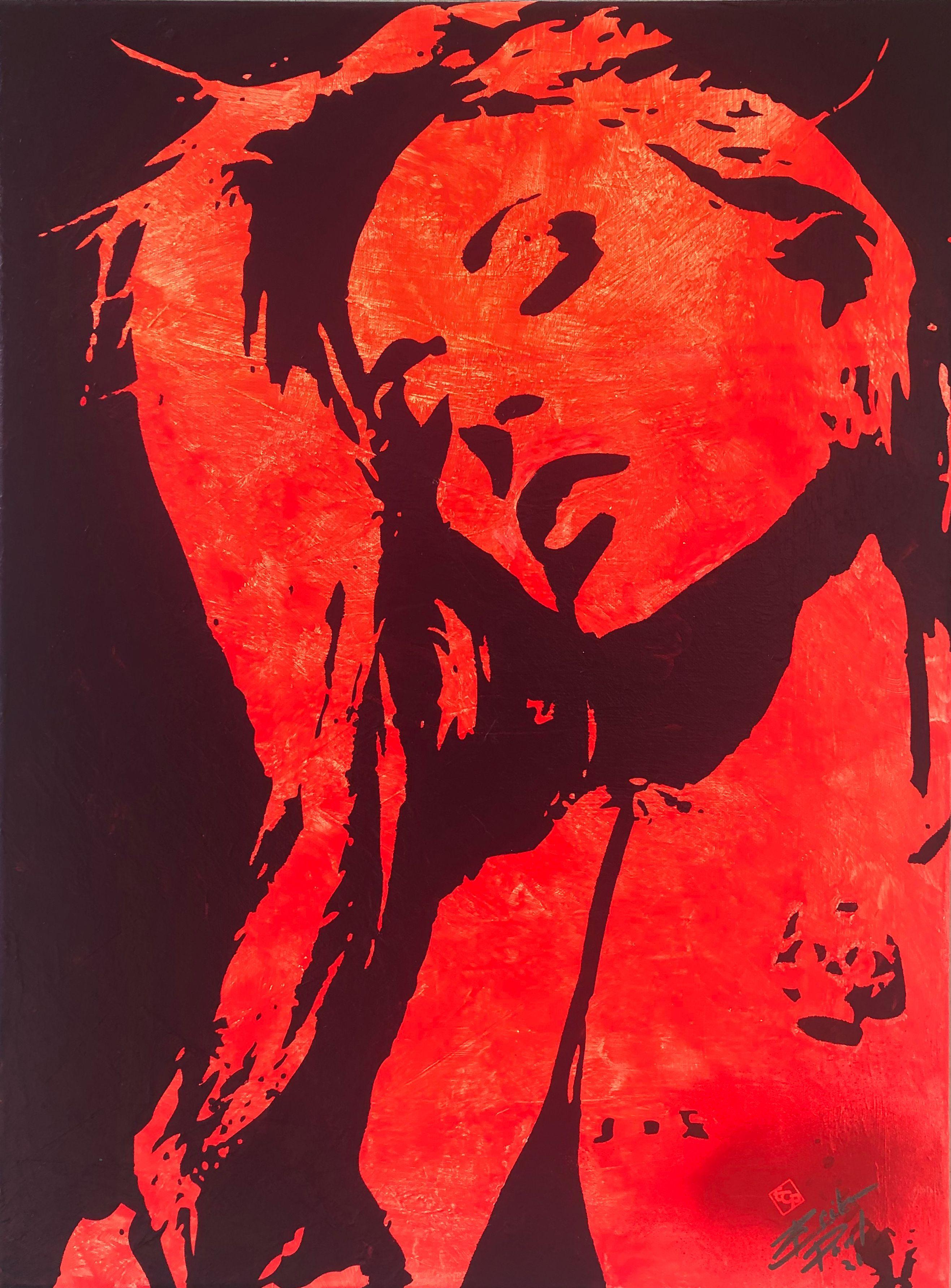 The sensual image of a beautiful woman is in a bikini Is she happy or in a state of bliss? Great conversation starter or just to stare at and admire her beauty. Painted on a reclaimed canvas Stencil art taken to a new level. Framed with an orange