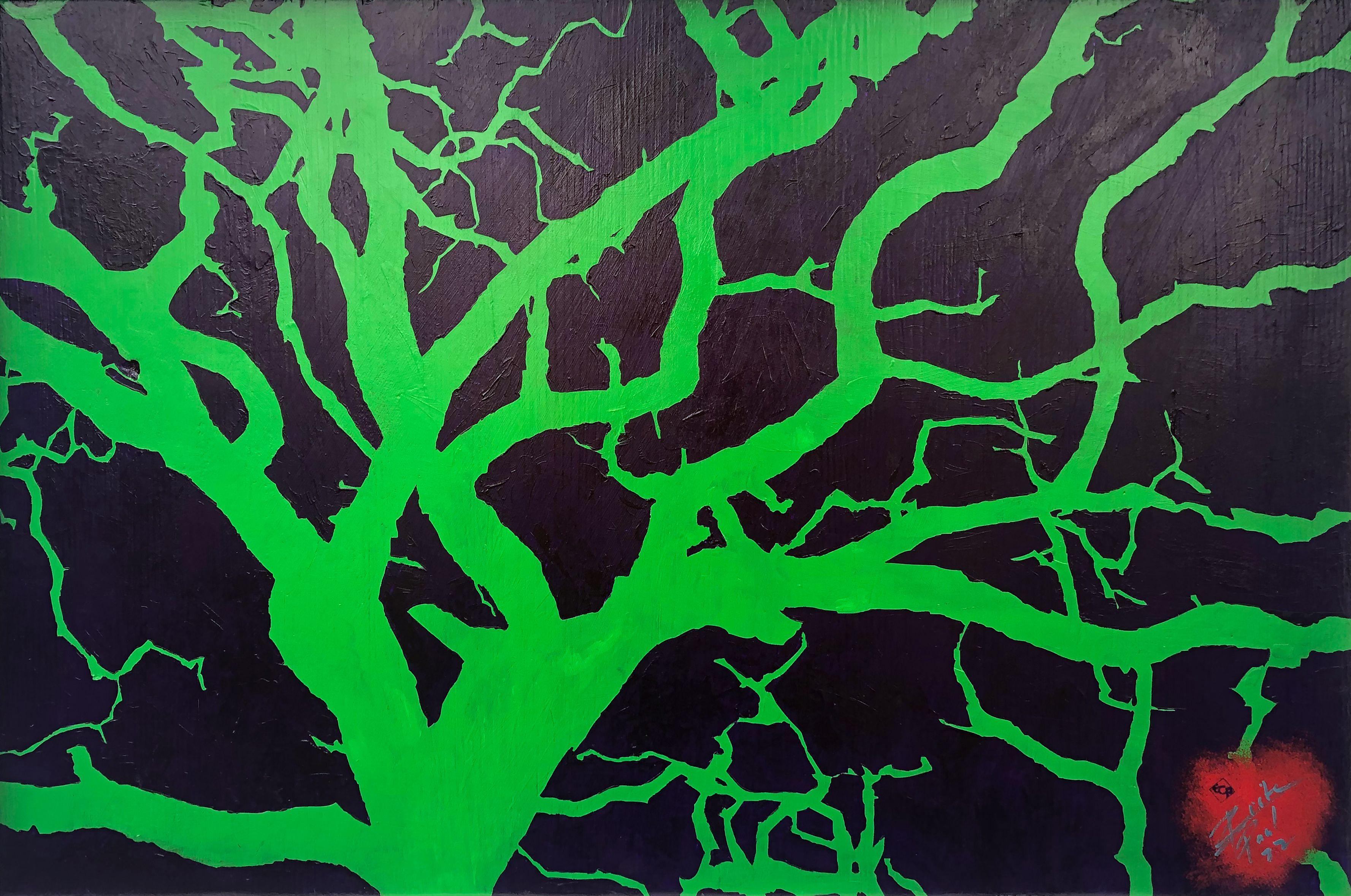 Grüne Eiche, Gemälde, Acryl auf Holzplatte