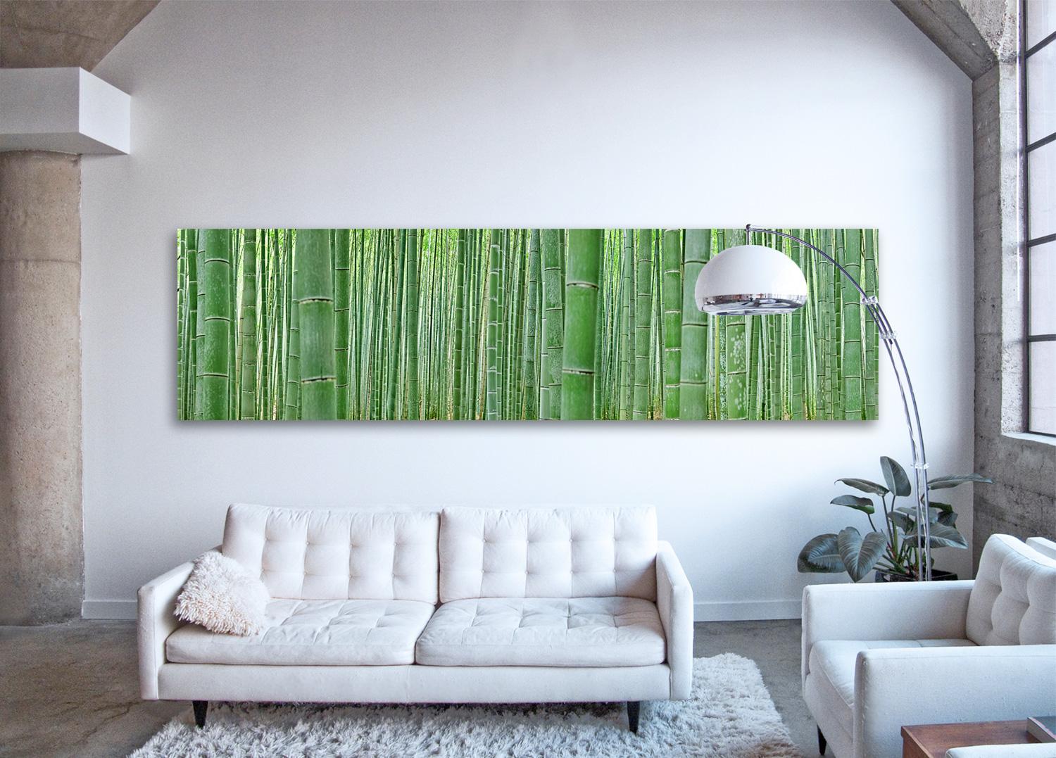 large scale abstract panoramic photograph of lush emerald green nature biotope, a highly detailed observation of the natural beauty of Japan's famous Arashiyama Bamboo Grove

Bamboo Forest by Erik Pawassar  
48 x 175 inches (122 x 444cm)
six