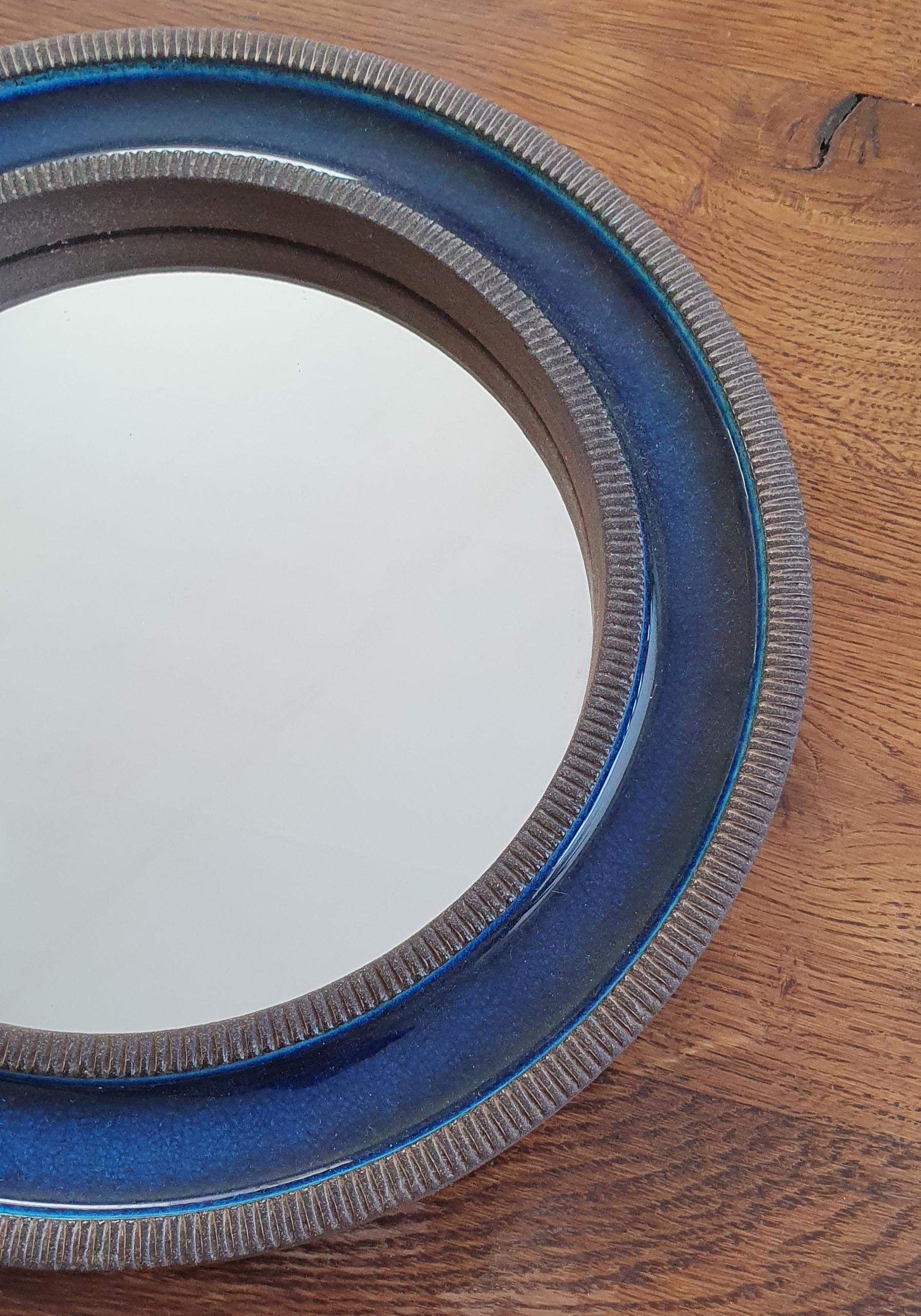 Erik Reiff Round Ceramic Mirror for Knabstrup, Denmark In Good Condition For Sale In Brønshøj, DK