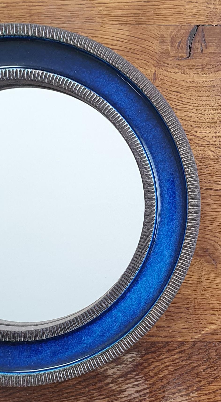 Erik Reiff Round Ceramic Mirror for Knabstrup, Denmark In Good Condition For Sale In Brønshøj, DK