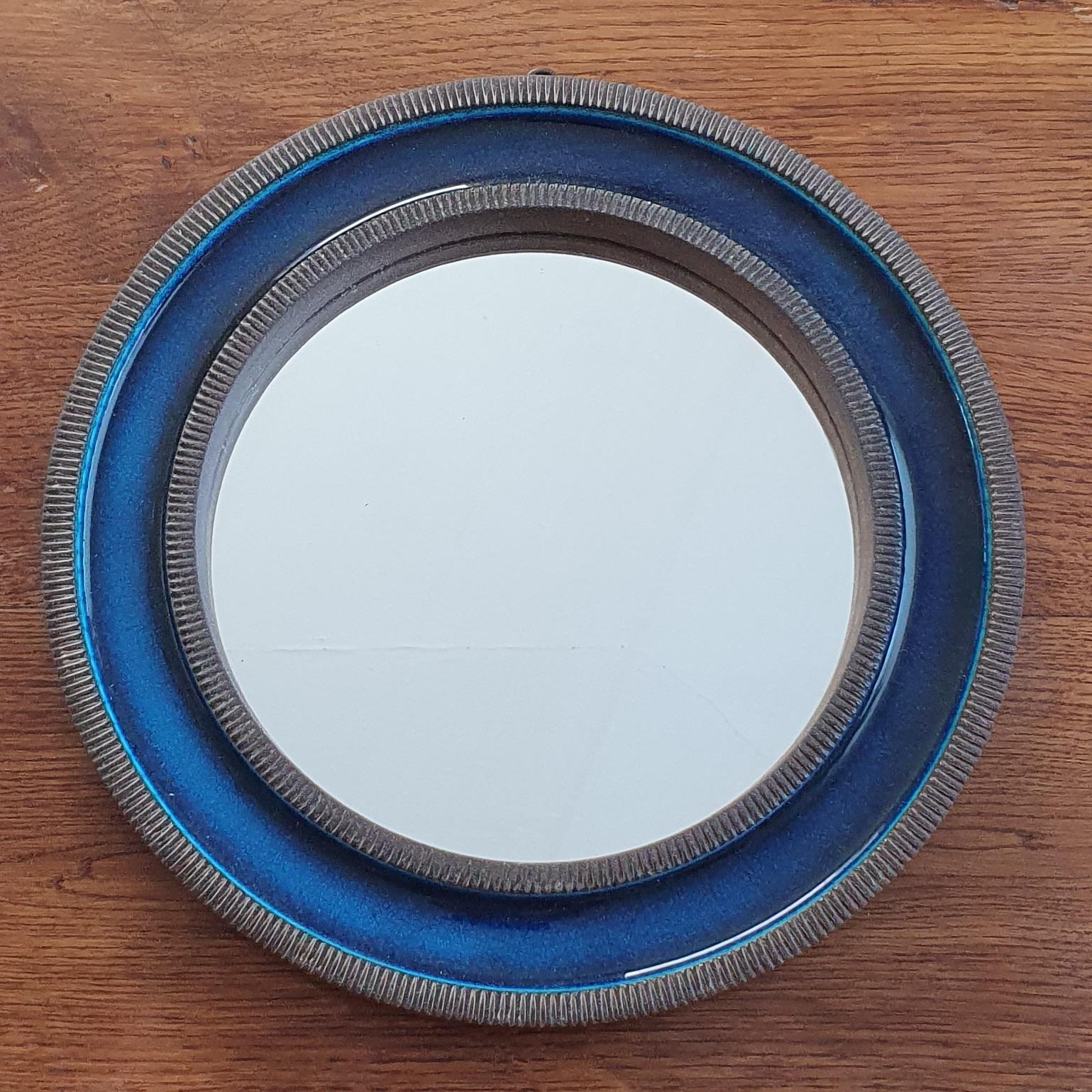Mid-20th Century Erik Reiff Round Ceramic Mirror for Knabstrup, Denmark For Sale