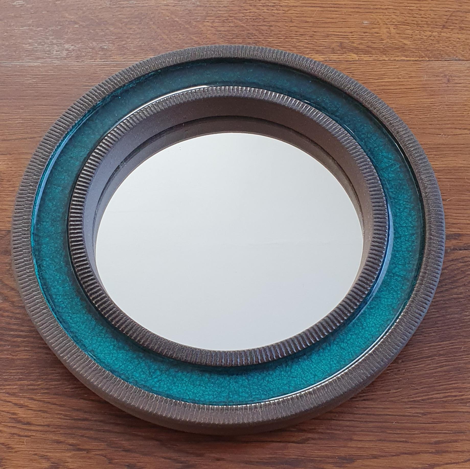 Erik Reiff Round Ceramic Mirror for Knabstrup, Denmark For Sale 1