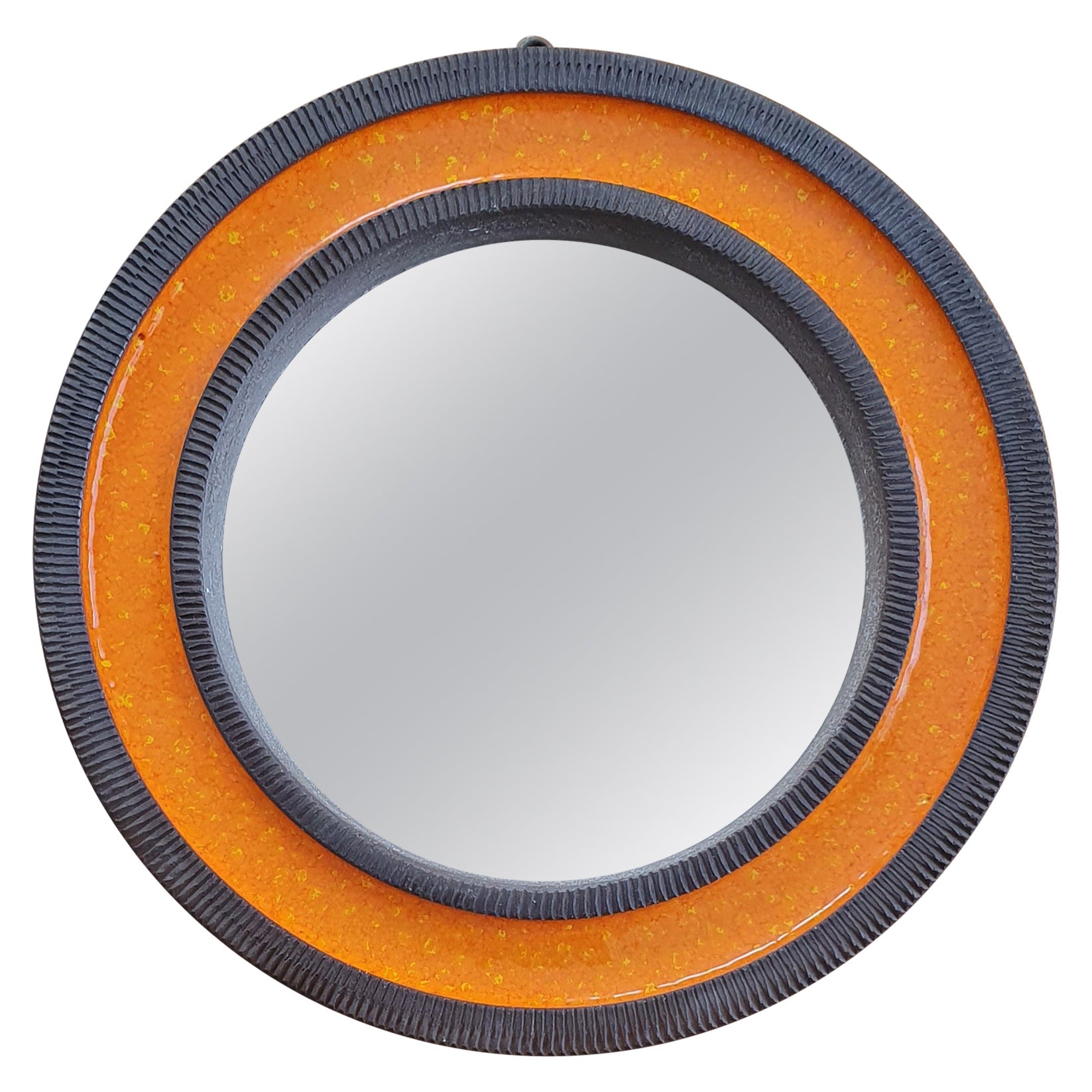 Erik Reiff Round Ceramic Mirror for Knabstrup, Denmark