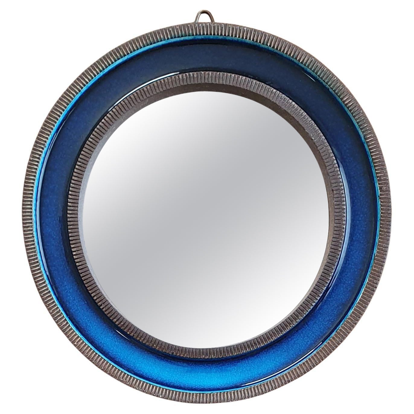 Erik Reiff Round Ceramic Mirror for Knabstrup, Denmark