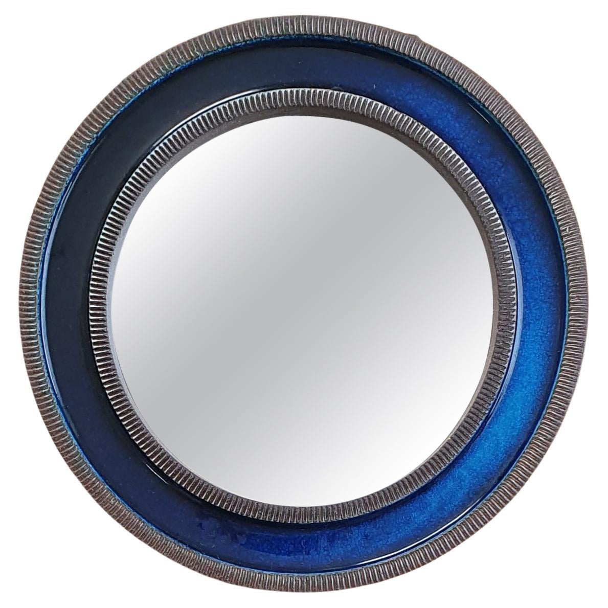 Erik Reiff Round Ceramic Mirror for Knabstrup, Denmark