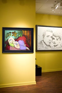 Picasso Inspired Cubist Reclining Nude on Sofa