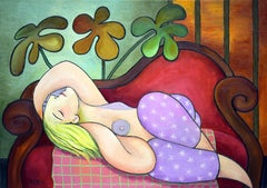 Picasso Inspired Cubist Reclining Nude on Sofa