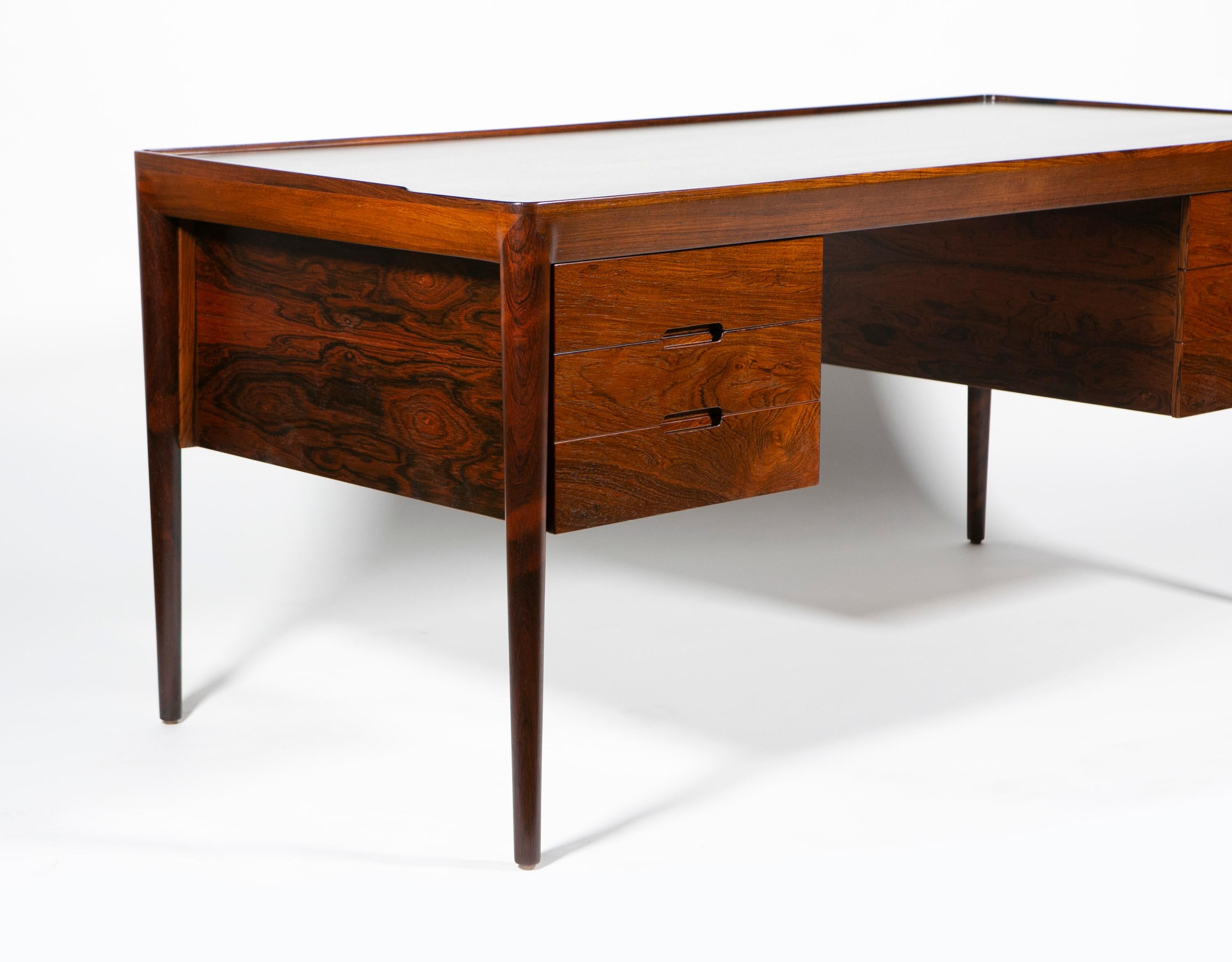 Teak Rosewood Writing Desk, Erik Riisager Hansen, Haslev Mobelsnedkeri, Denmark, 1950 For Sale