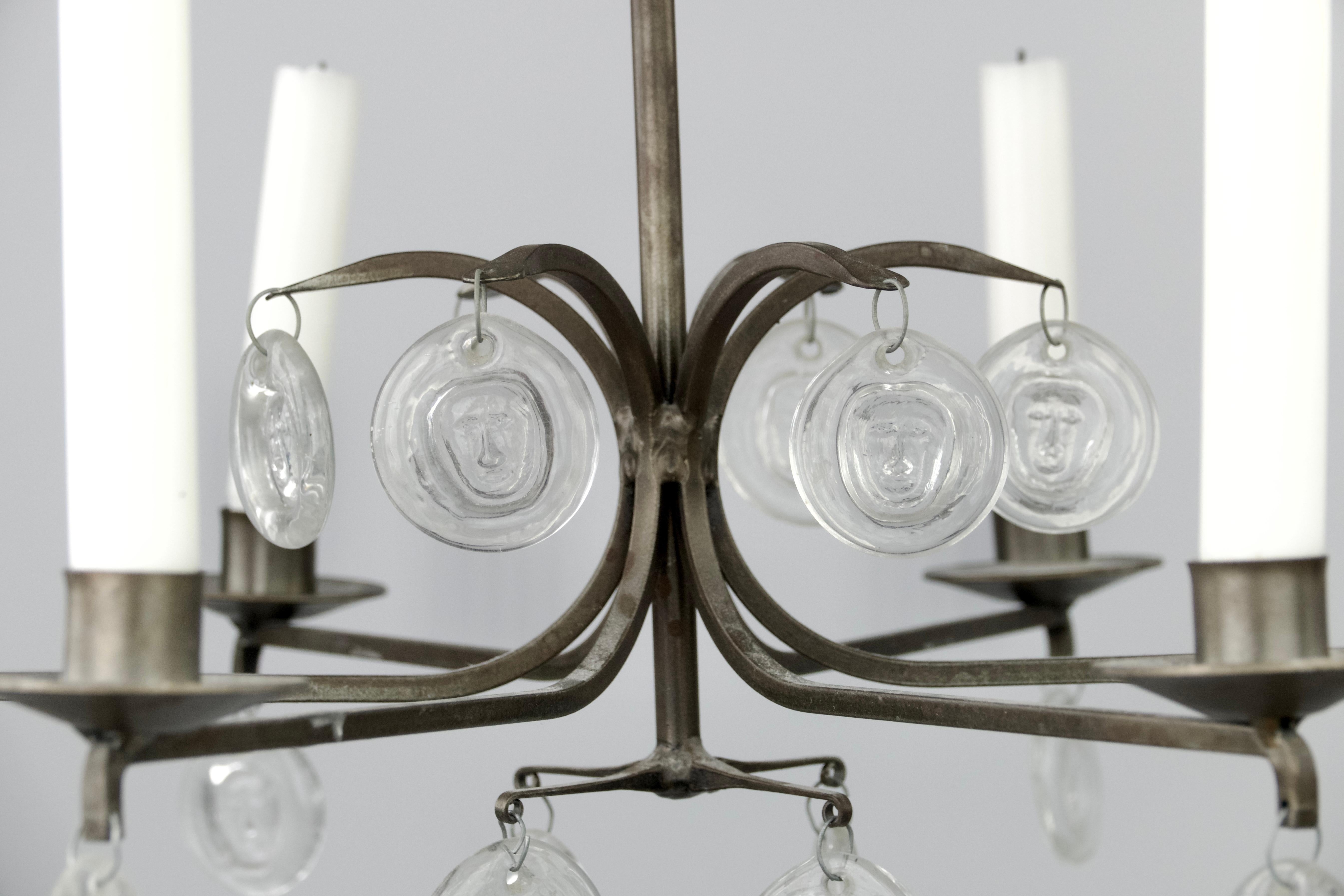 Swedish Erik Sylvester Höglund for Kosta Boda, Six-Armed Chandelier, Sweden 1965 For Sale