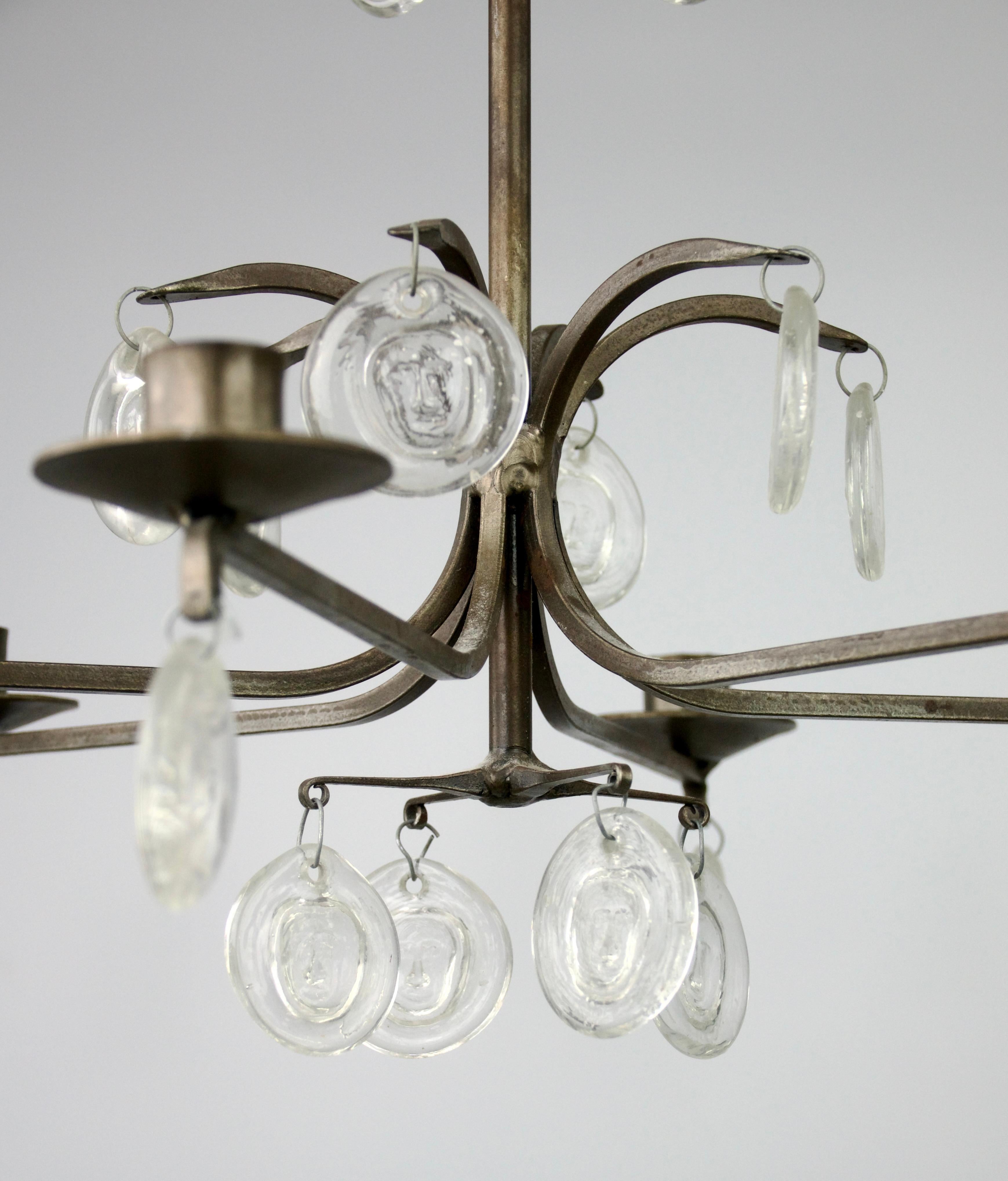 Erik Sylvester Höglund for Kosta Boda, Six-Armed Chandelier, Sweden 1965 For Sale 1