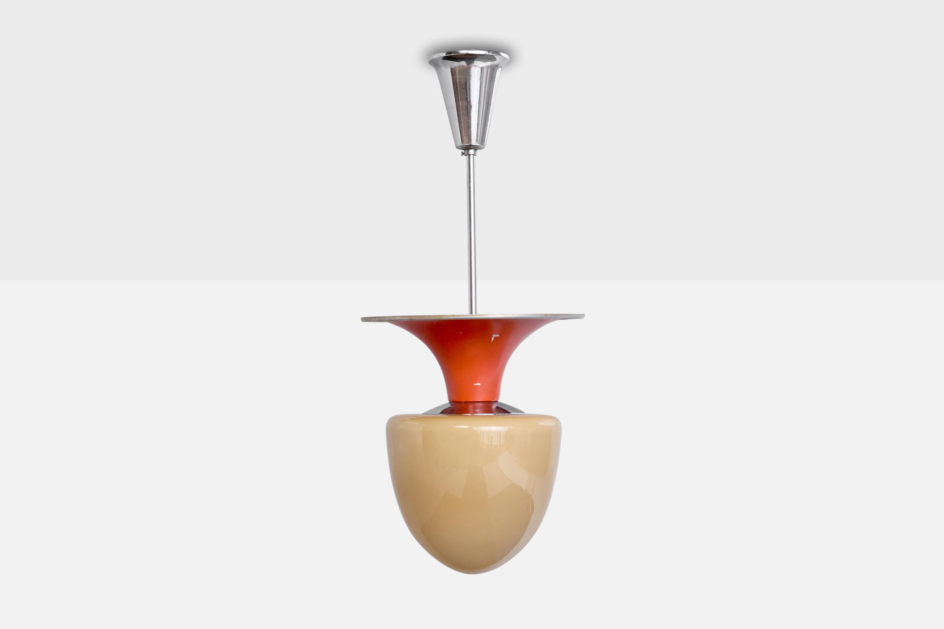 Scandinavo moderno Erik Tidstrand, Lampada a sospensione, nichel, metallo, vetro, Svezia, anni '30 in vendita