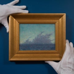 Original Blue Oil Painting Depicting Sunset over Lake Vättern from Vadstena