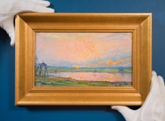 Swedish Impressionist Sunset Landscape with Fisherman – Erik Tryggelin