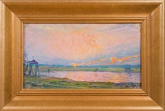 Swedish Impressionist Sunset Landscape with Fisherman – Erik Tryggelin