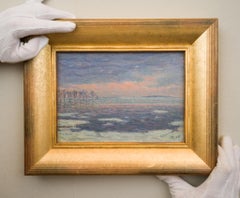 Winter Lake View from Vadstena, Swedish Artist Erik Tryggelin, Oil Painting