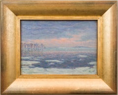 Winter Lake View from Vadstena, Swedish Artist Erik Tryggelin, Oil Painting