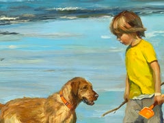 Beachbuddies - 21st Century Contemporary Painting 'a boy and his dog on a beach'