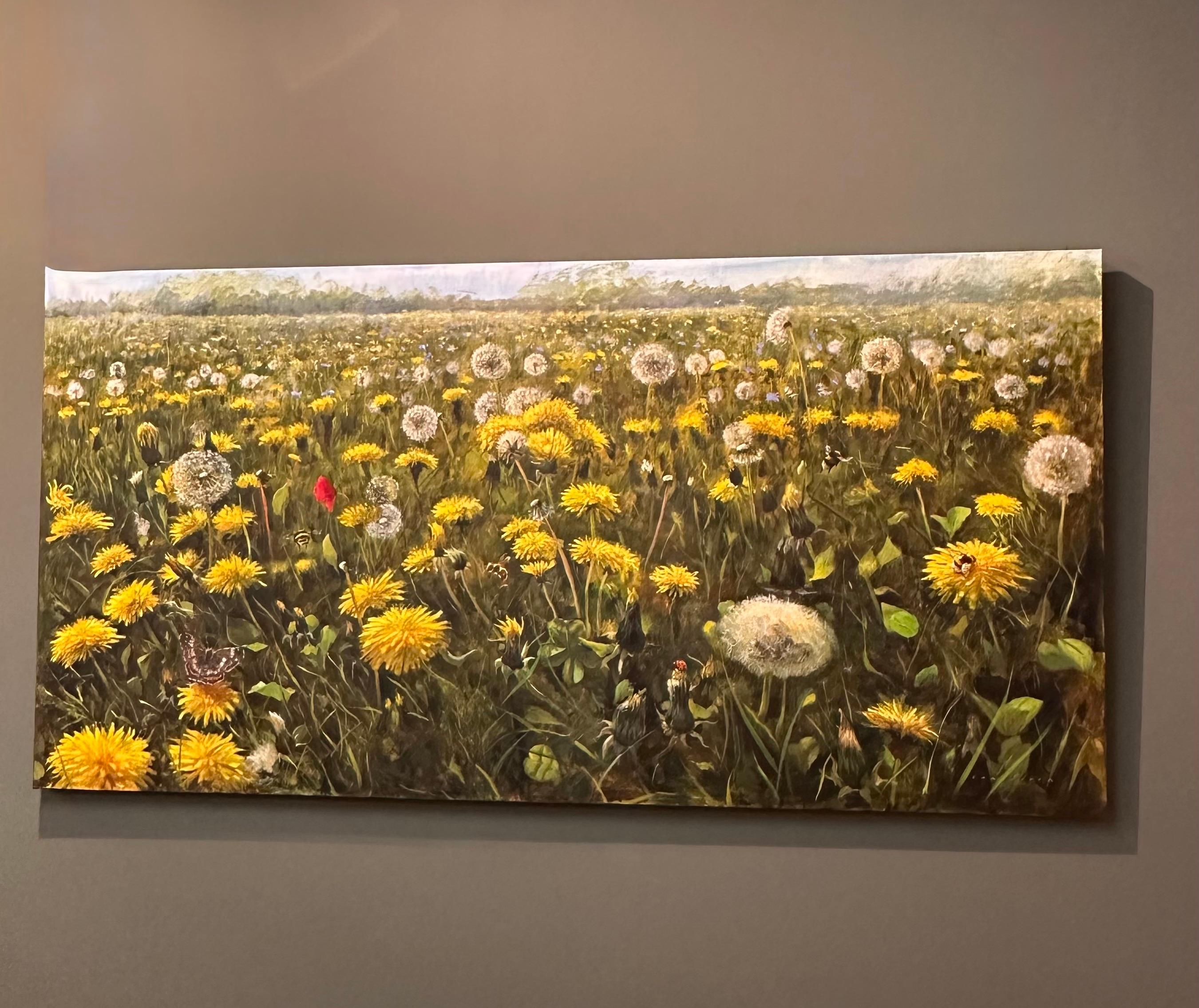 Blooming - Contemporain du 21e siècle  Peinture de paysage hollandaise d'un champ de fleurs - Marron Figurative Painting par Erik van Elven