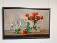 Casanova- 21st Century Contemporary  Dutch Stilllife painting with roses & robin