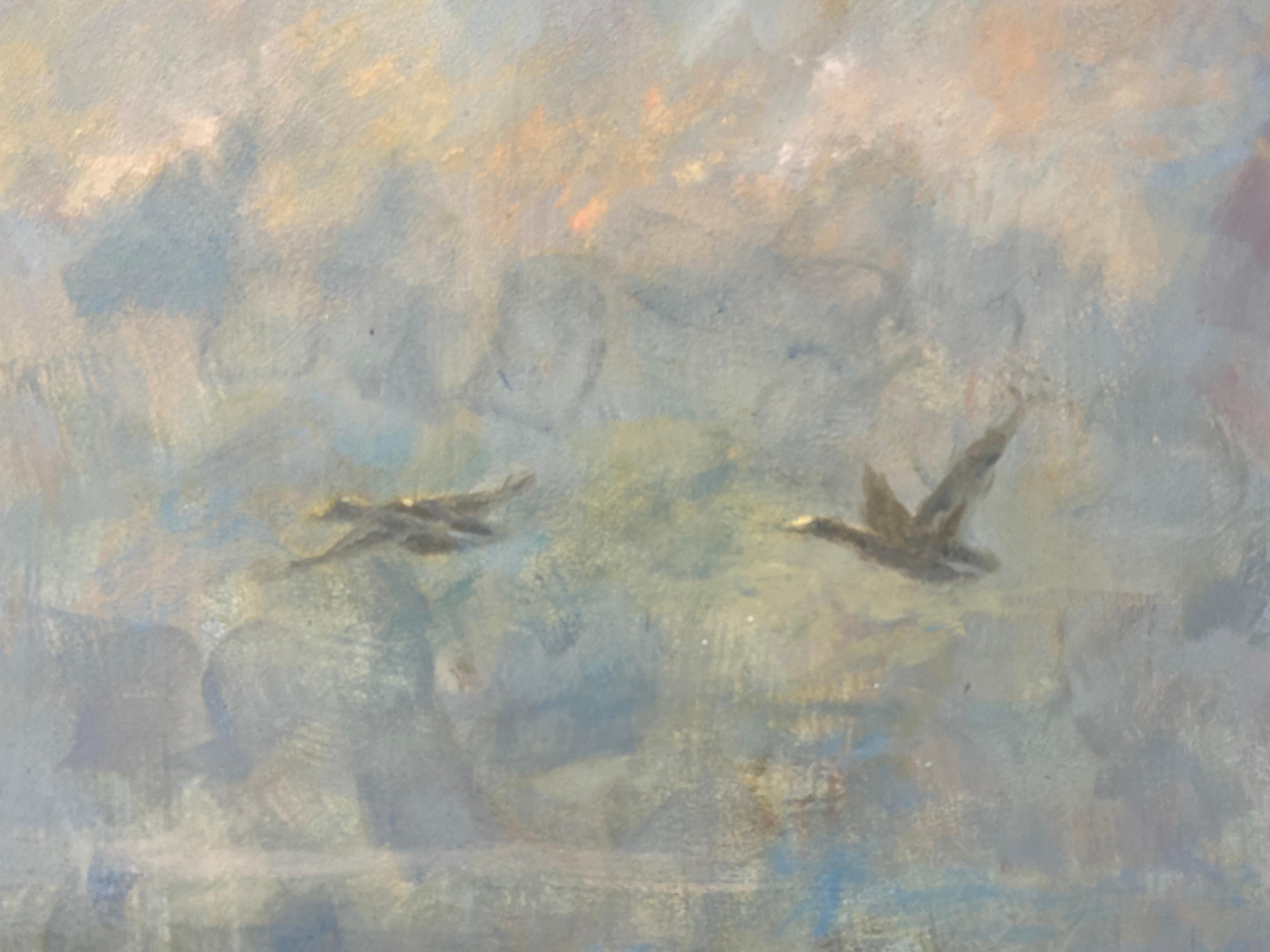 Frühe Vögel - zeitgenössisches impressionistisches niederländisches Gemälde mit Kühen, 21. Jahrhundert im Angebot 1