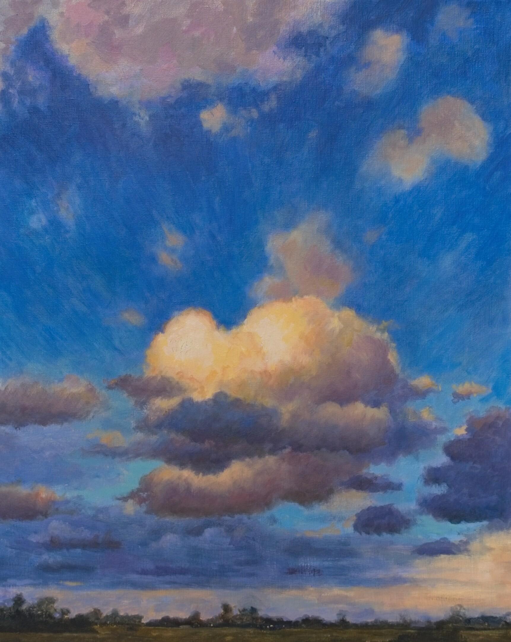 Erik van Elven Figurative Painting - Head in the Clouds - 21st Century Contemporary Dutch Landscape painting