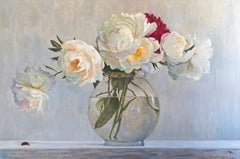 Hide and Seek- 21st century Contemporary Impressionistic Painting of Peonies
