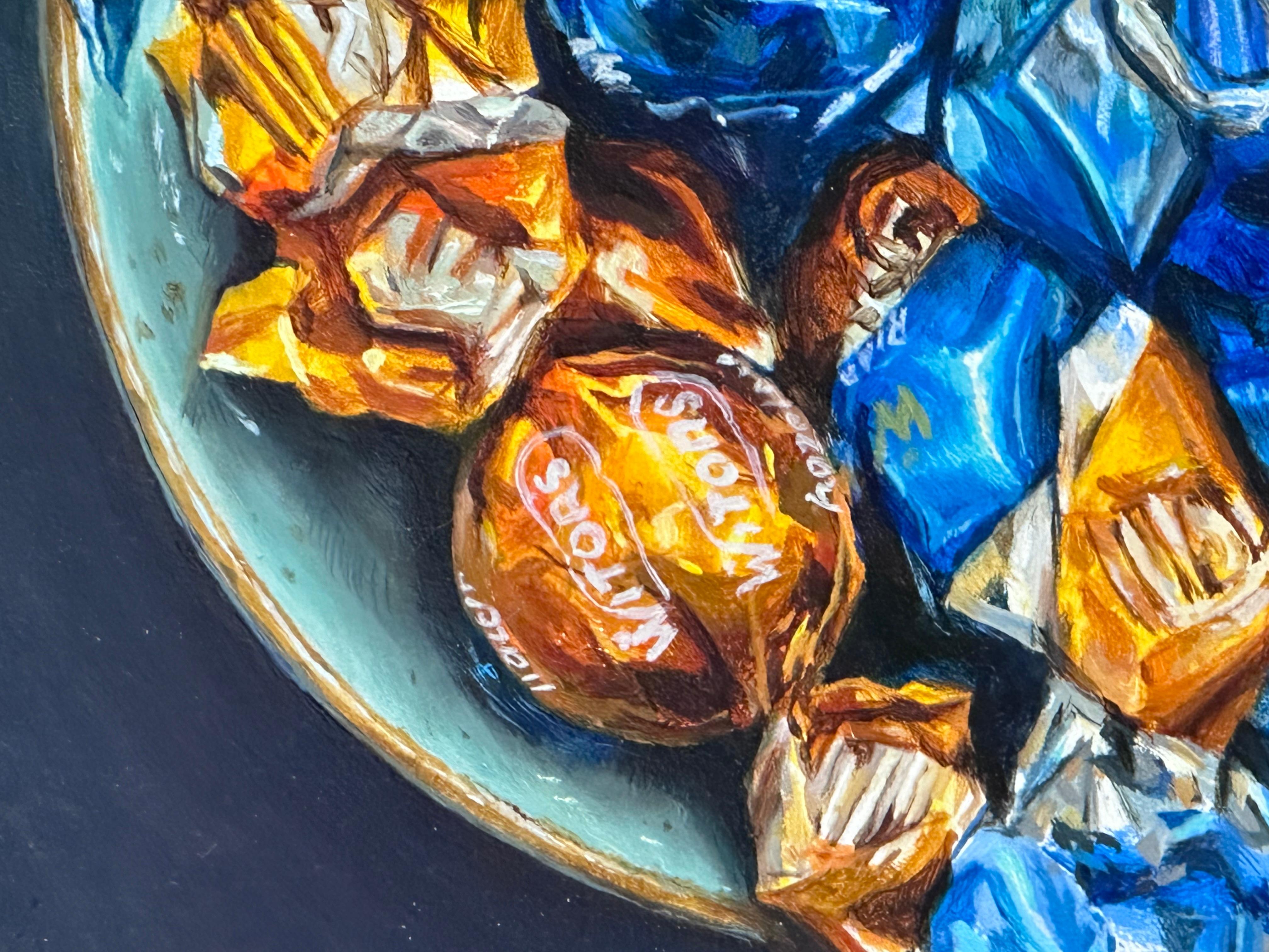 Temptation Island- 21st Century Stilllife painting of a bowl with sweets - Contemporary Painting by Erik van Elven