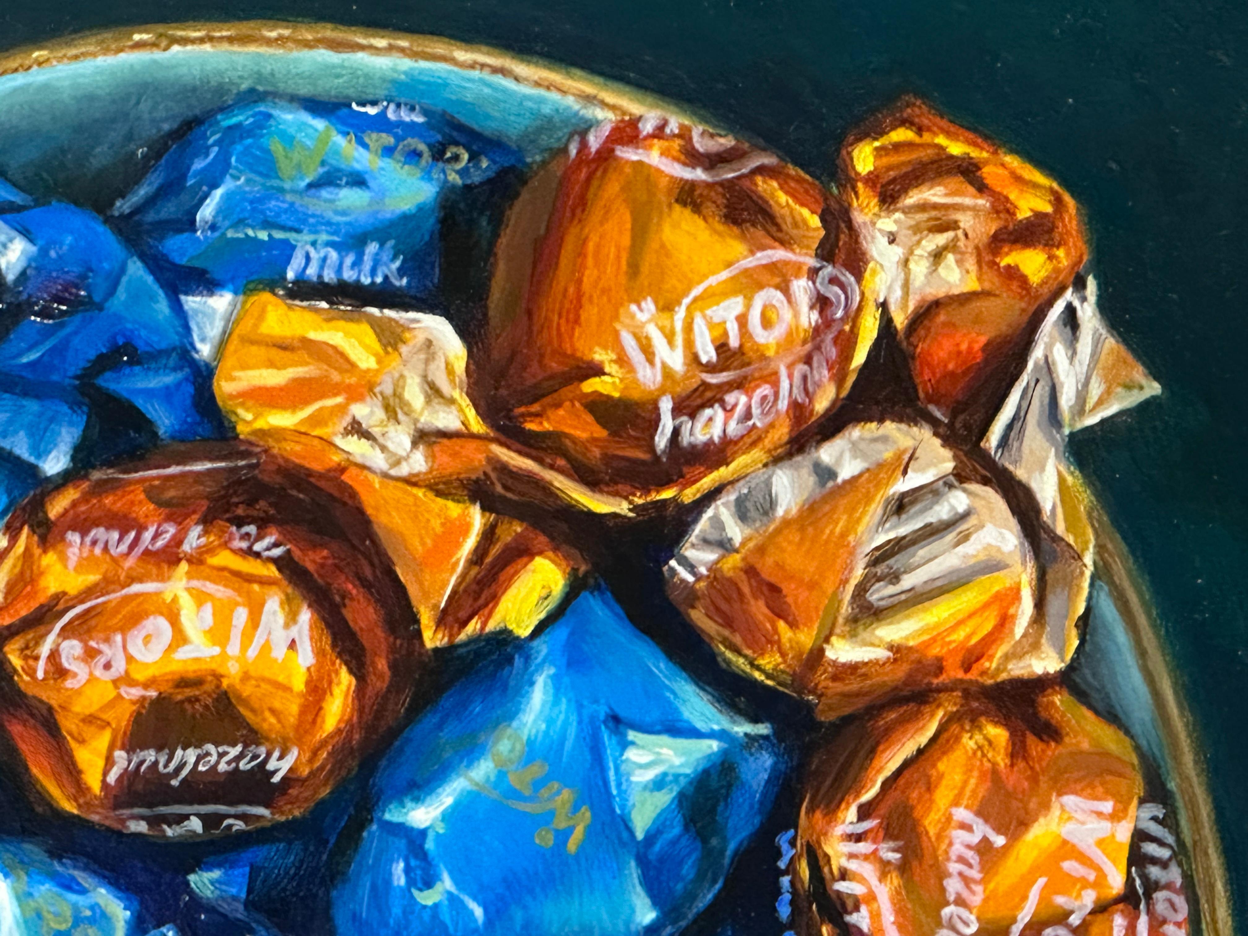 Temptation Island - dipinto Stilllife del 21° secolo raffigurante una ciotola con dolciumi - Figurative Painting Nero di Erik van Elven