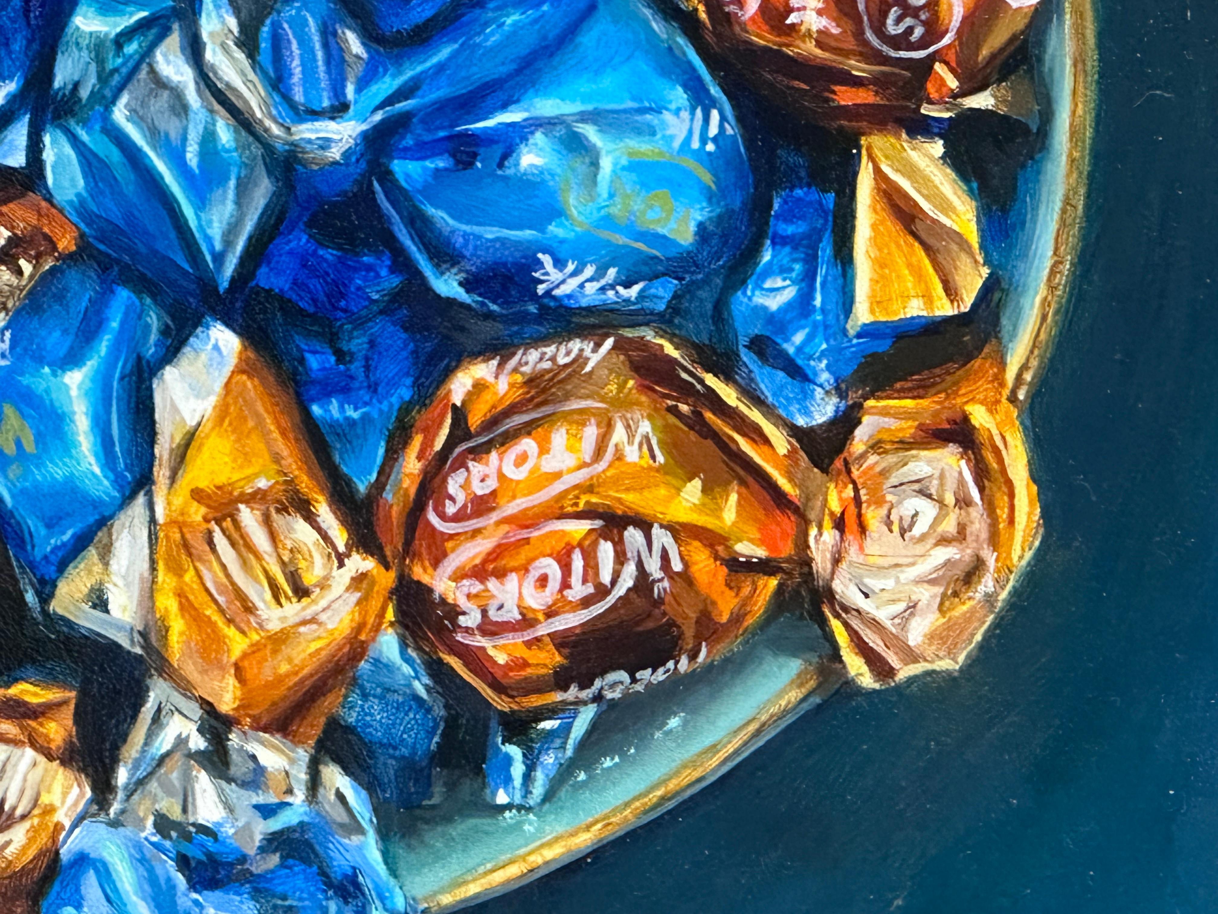 Temptation Island- 21st Century Stilllife painting of a bowl with sweets For Sale 2