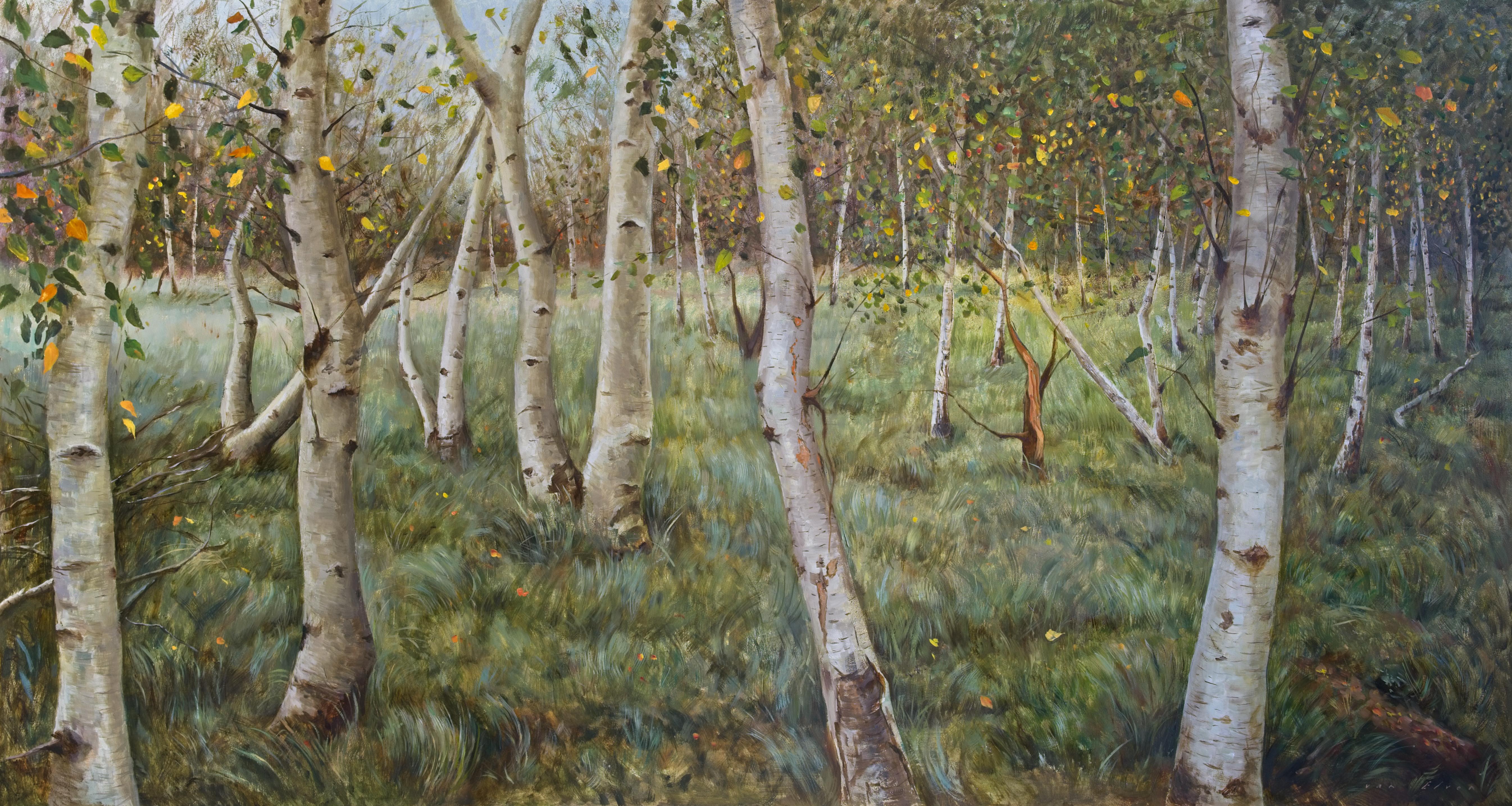 The secret place- 21st Century Contemporary  Dutch landscape painting with birch