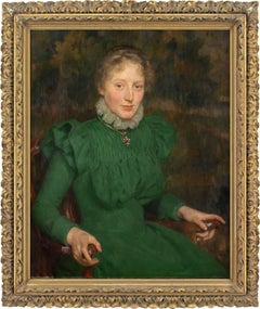 Antique Erik Werenskiold, Portrait Of Ingeborg Motzfeldt Løchen, Oil Painting