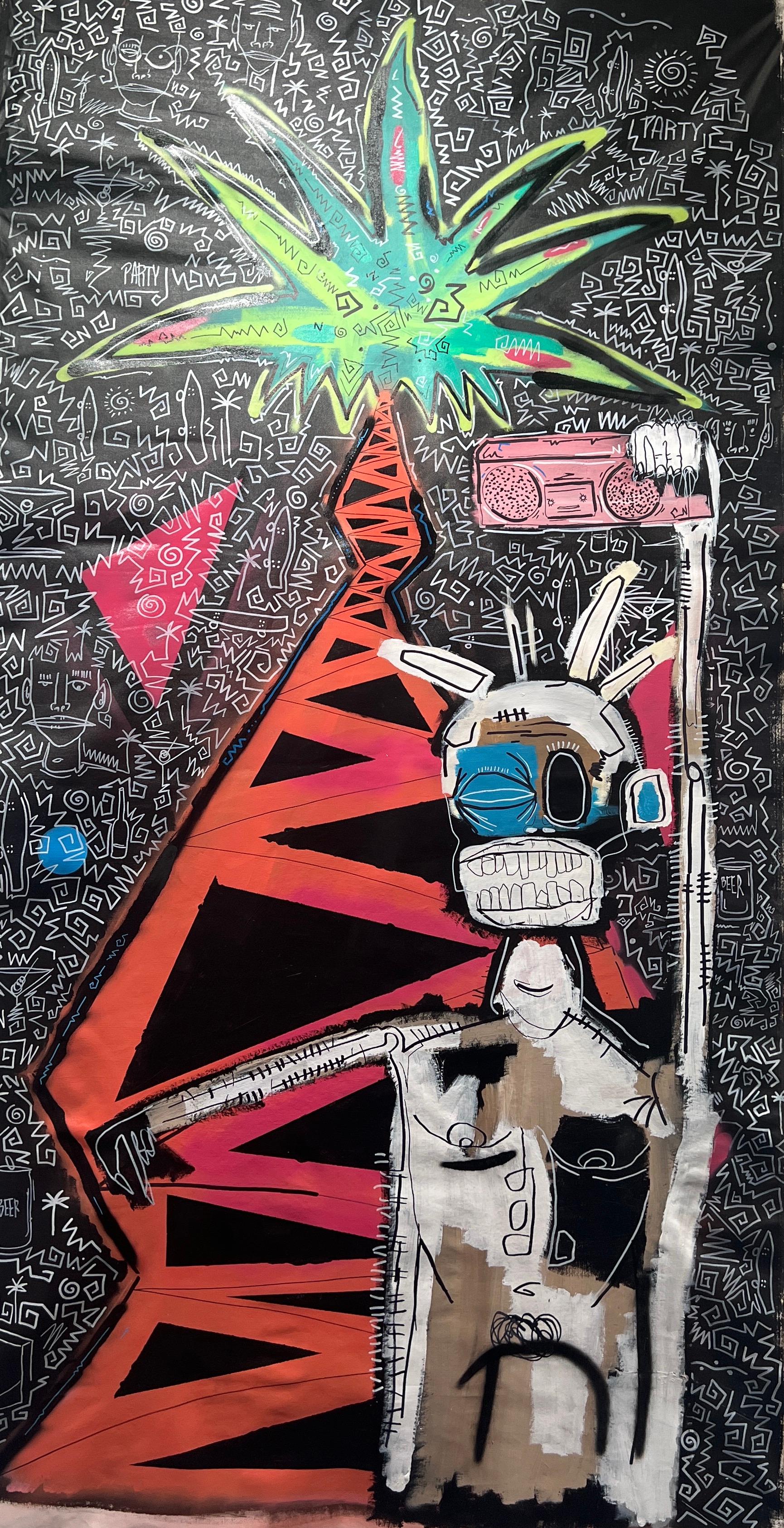 "Día de verano" Pintura acrílica abstracta sobre lienzo 104" x 53" pulgadas por Erik White
